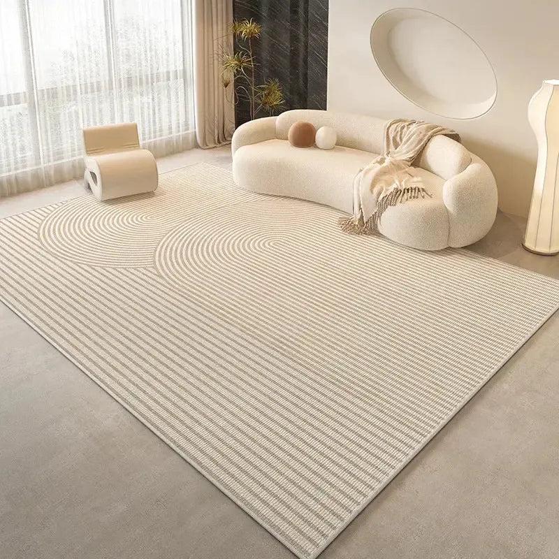 Tapis de salon beige motif lignes minimaliste