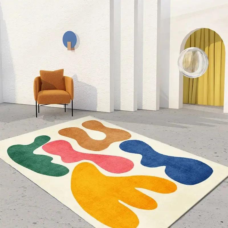 Tapis de salon motifs abstraits multicolore moderne