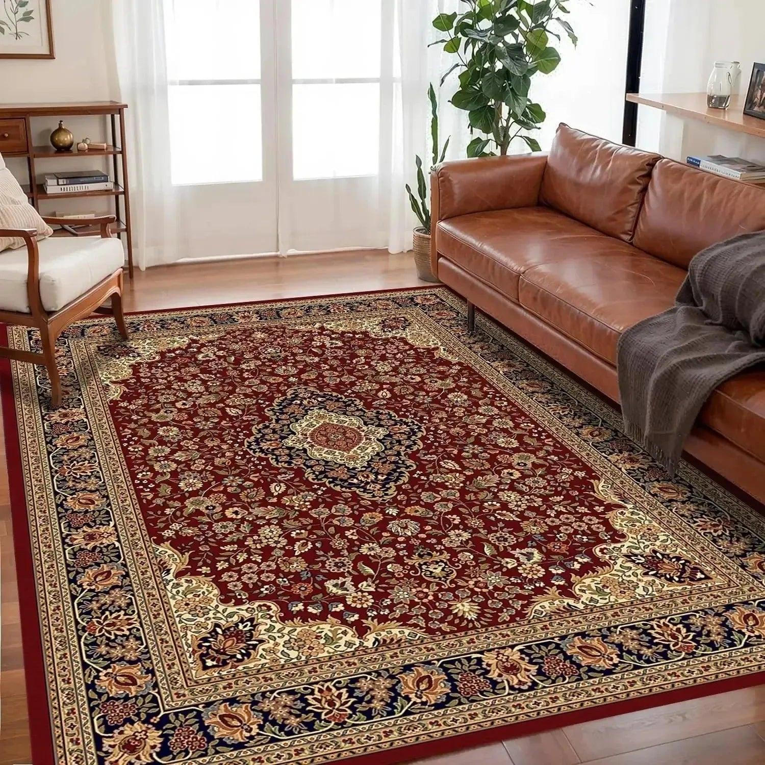 Tapis persan rouge profond décoratif