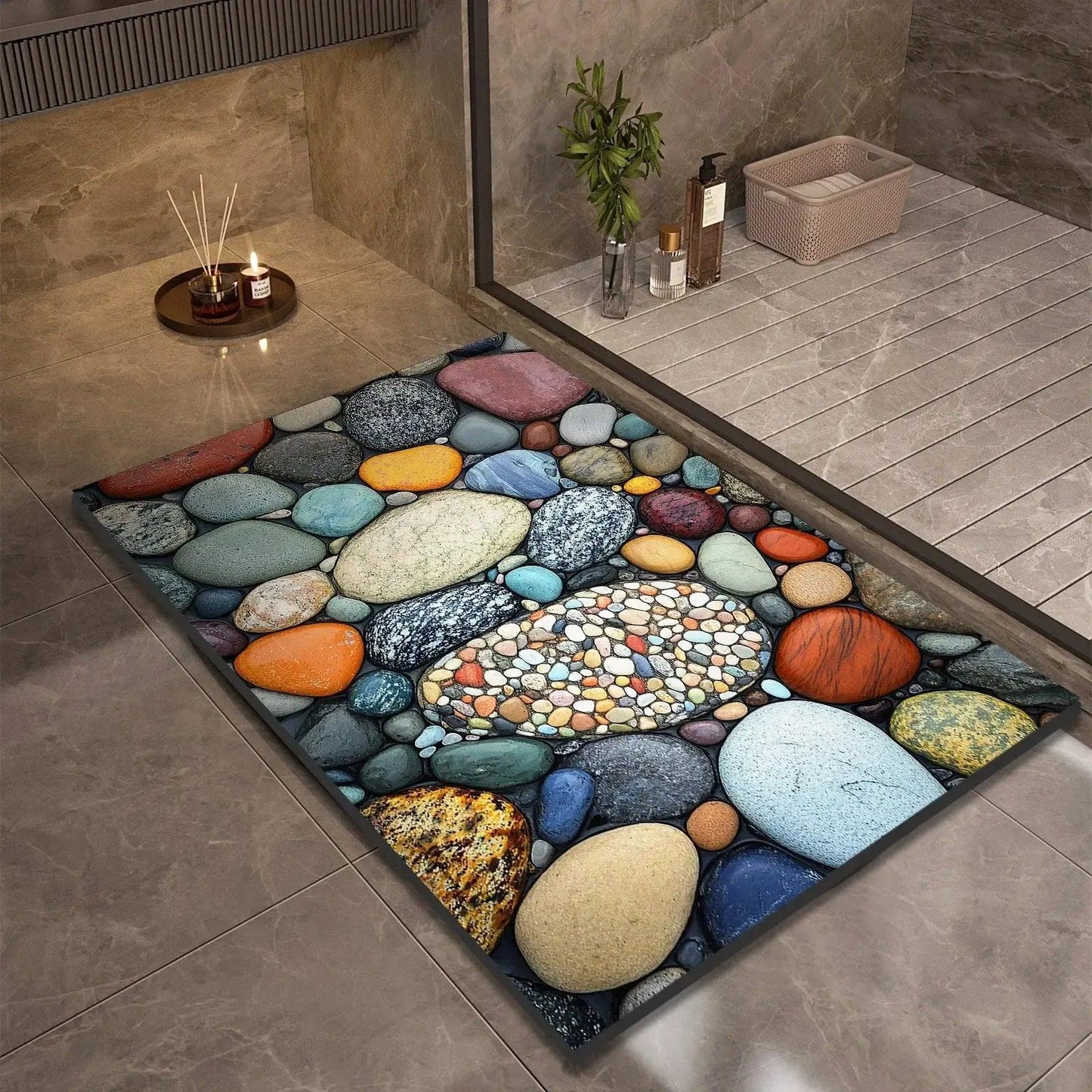 Tapis de bain diatomite galets colorés antidérapant