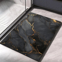 Tapis de bain marbre noir et doré absorbant en diatomite