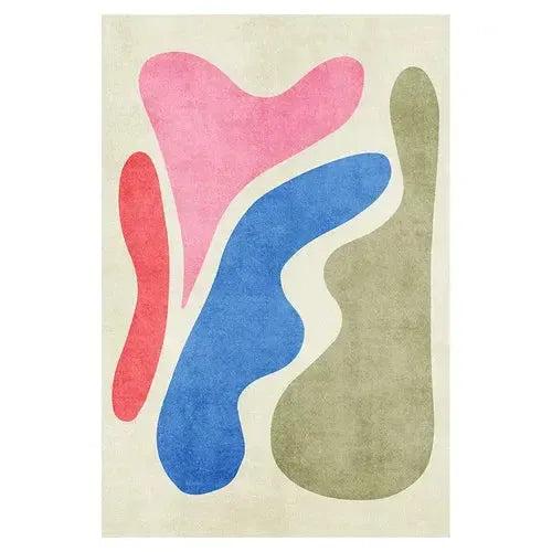Tapis de salon motifs abstraits rose et bleu moderne
