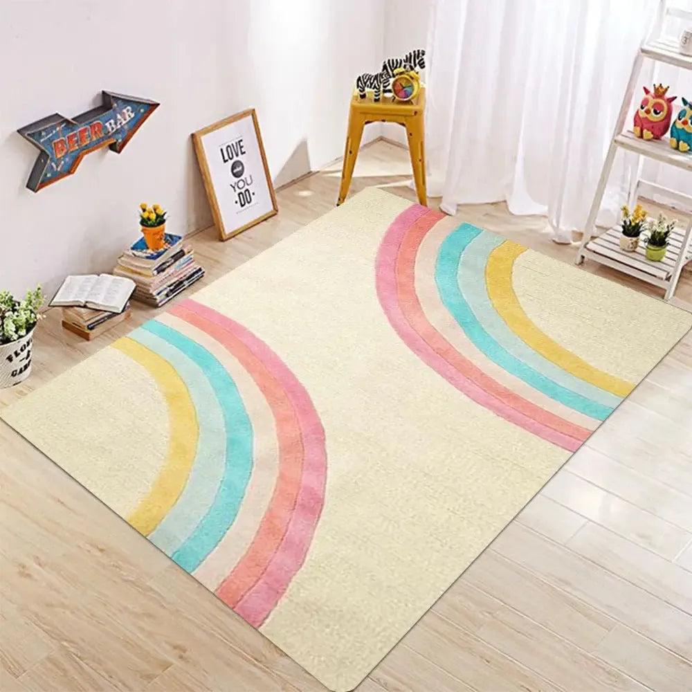 Tapis enfant arc-en-ciel pastel doux