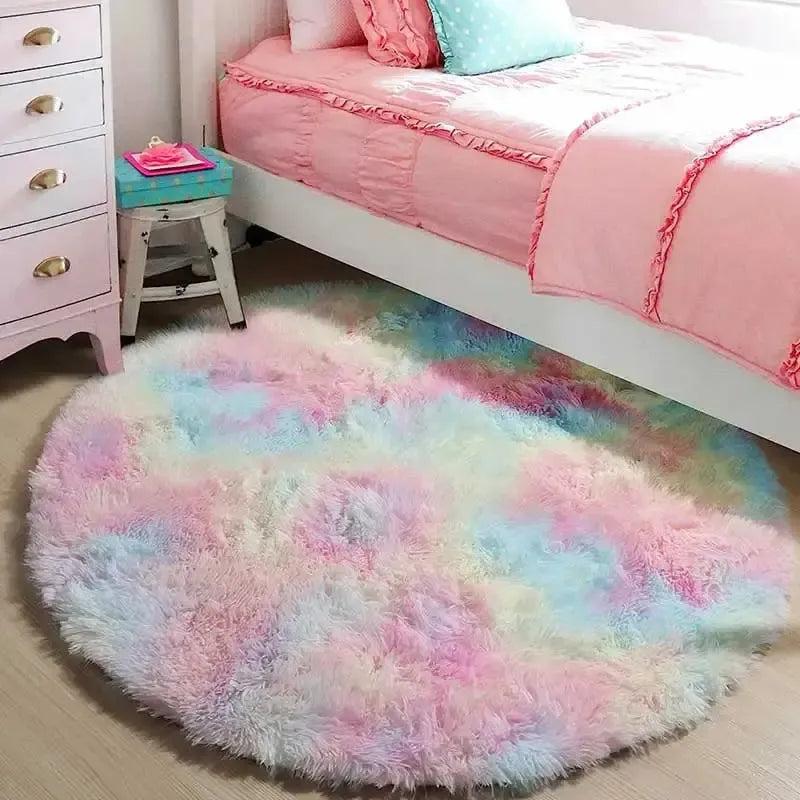 Tapis rond shaggy arc-en-ciel