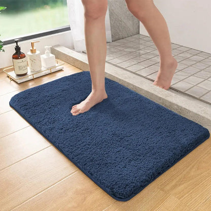 Tapis salle de bain bleu moelleux antidérapant