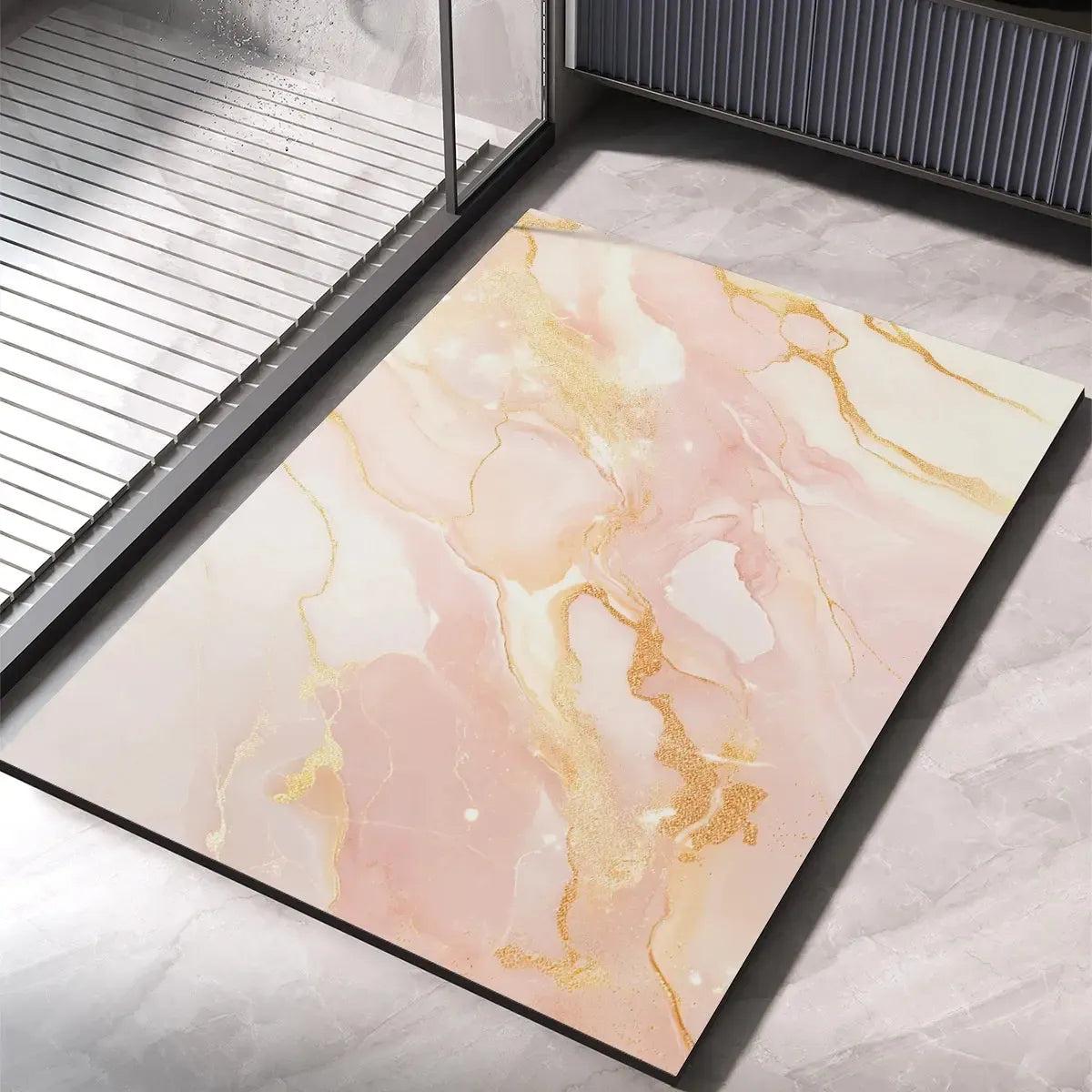 Tapis salle de bain marbre rose en diatomite