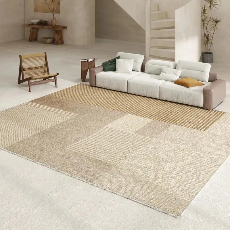 Tapis salon beige motif géométrique sobre