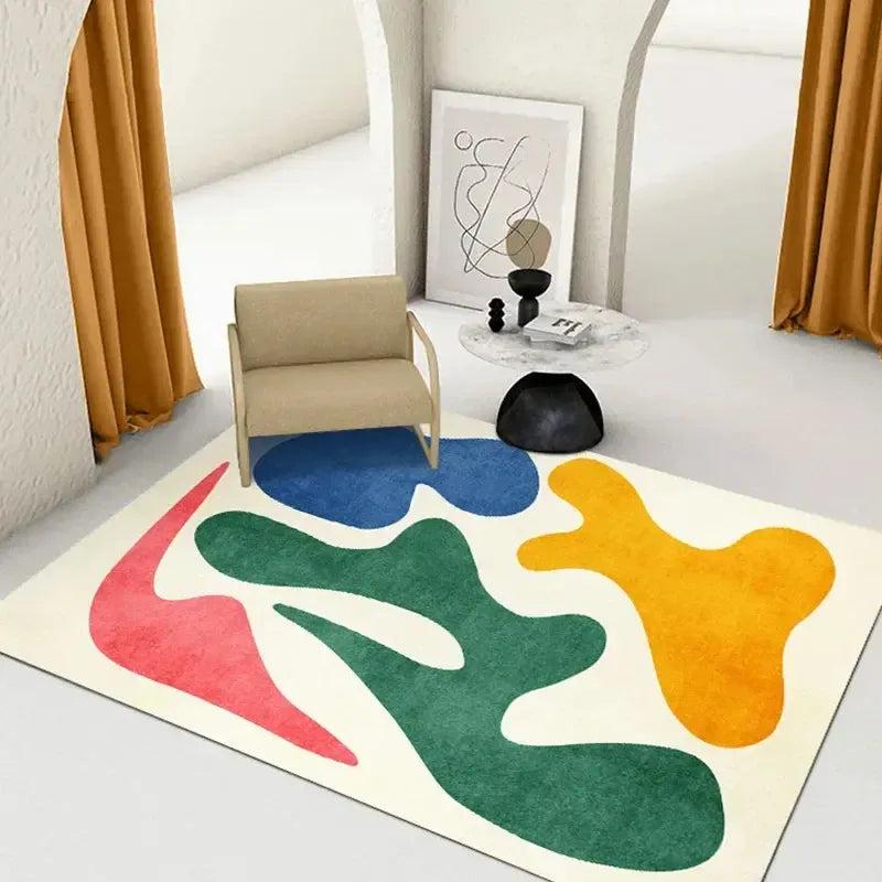 Tapis salon motifs abstraits vert et jaune moderne