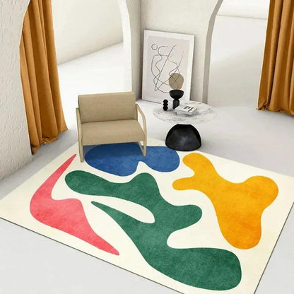 Tapis salon motifs abstraits vert et jaune moderne