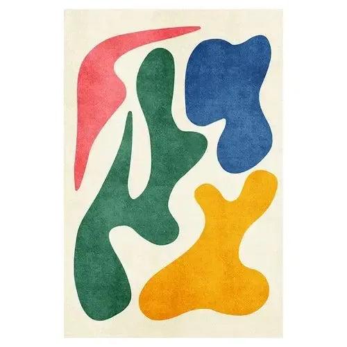 Tapis salon motifs abstraits vert et jaune moderne