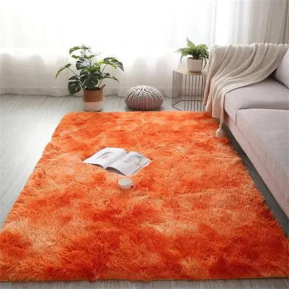 Tapis shaggy orange poils longs antidérapant