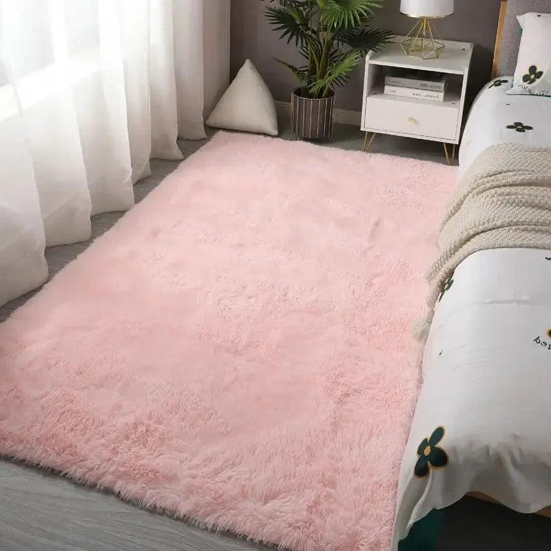 Tapis shaggy rose moelleux antidérapant